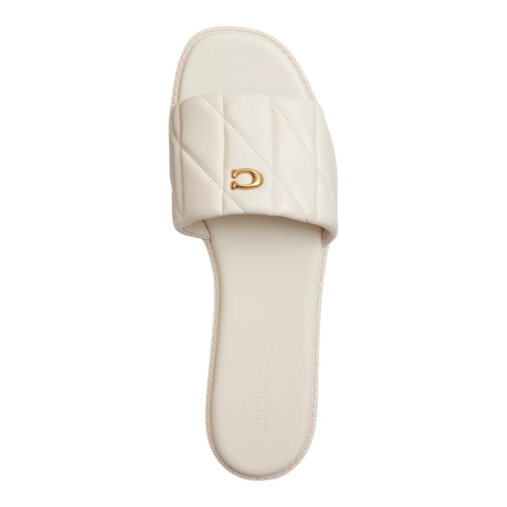 COACH Women's Holly Leather Puffy Quilted Slide Sandals White Size 9 1/2 - Picture 4 of 5